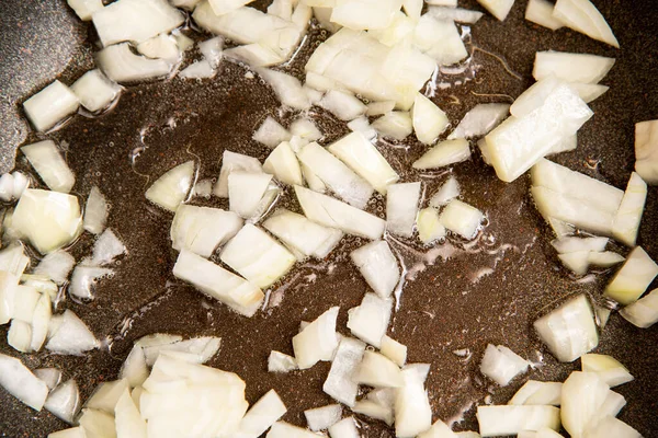 Cebolla Picada Fresca Una Sartén — Foto de Stock