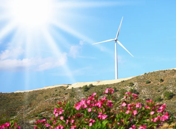 Large windmill on the hill sunny day — Stock Photo, Image