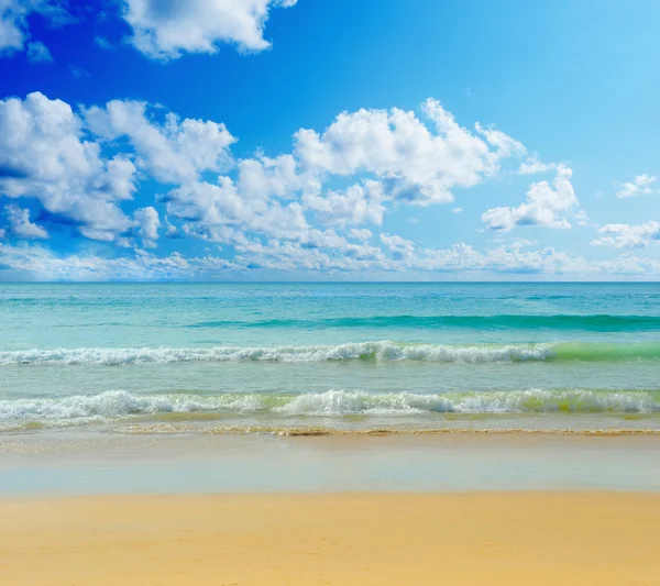 Zonnige tropisch strand op het eiland — Stockfoto