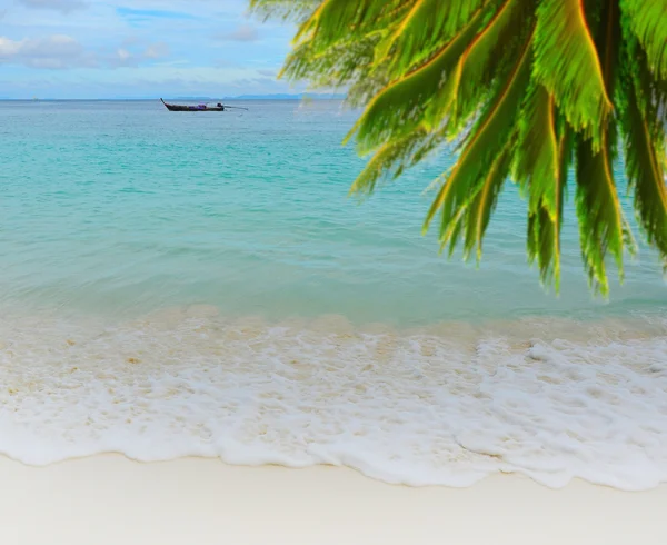 Longtail tekne deniz tropikal plaj — Stok fotoğraf