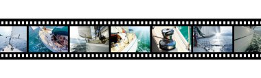 Film strip with pictures Yacht in the open sea