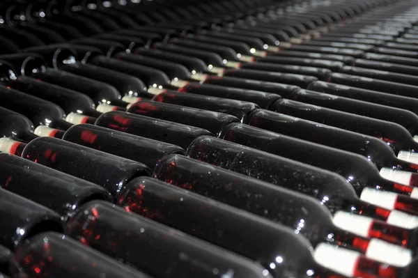 Gamla flaskor rött vin — Stockfoto