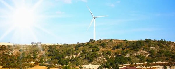 Large windmill on the hill sunny day — Stock Photo, Image