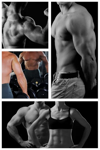 Bodybuilder poserar på den svarta bakgrunden — Stockfoto