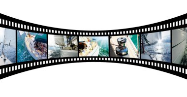 Film strip with pictures Yacht in the open sea