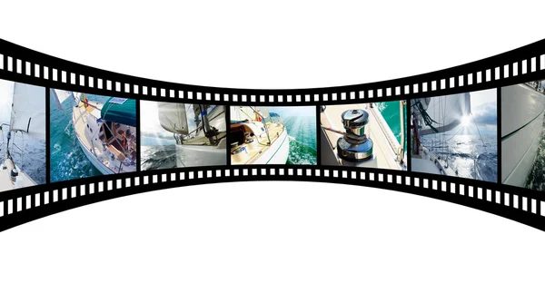 Film strip with pictures Yacht in the open sea — Stok fotoğraf