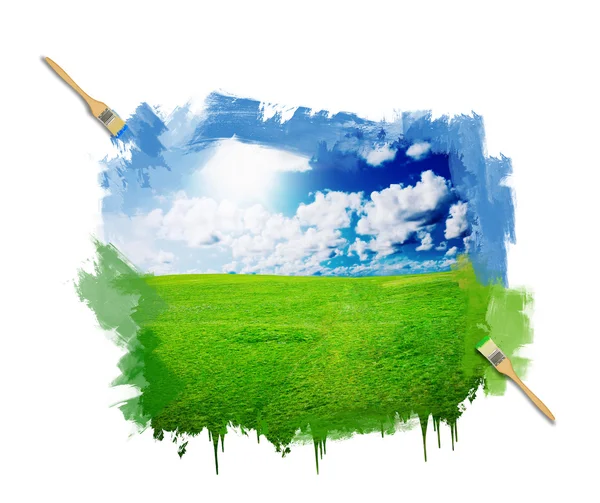 Green grass against a blue sunny sky — Stock Photo, Image