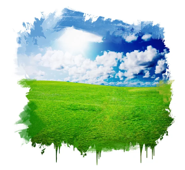 Green grass against a blue sunny sky — Stock Photo, Image