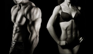 Bodybuilding. Man and  woman clipart