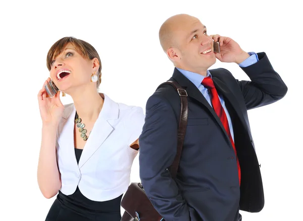 Picture of man and woman with cell phones — Stock Photo, Image