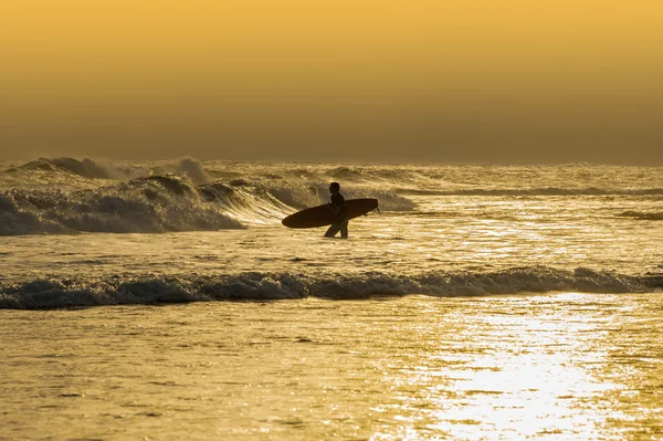 Athletic surfer with board — Stock Photo, Image