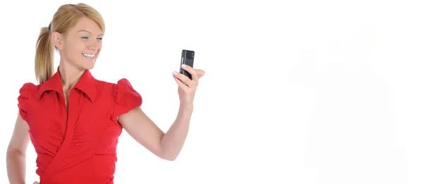 Retrato de sorrir telefone mulher de negócios falando — Fotografia de Stock