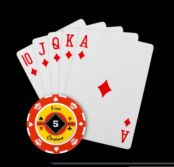 Poker žetony hrací karty — Stock fotografie