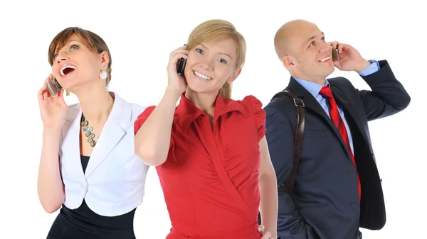 Foto de hombre y mujer con teléfonos celulares — Foto de Stock