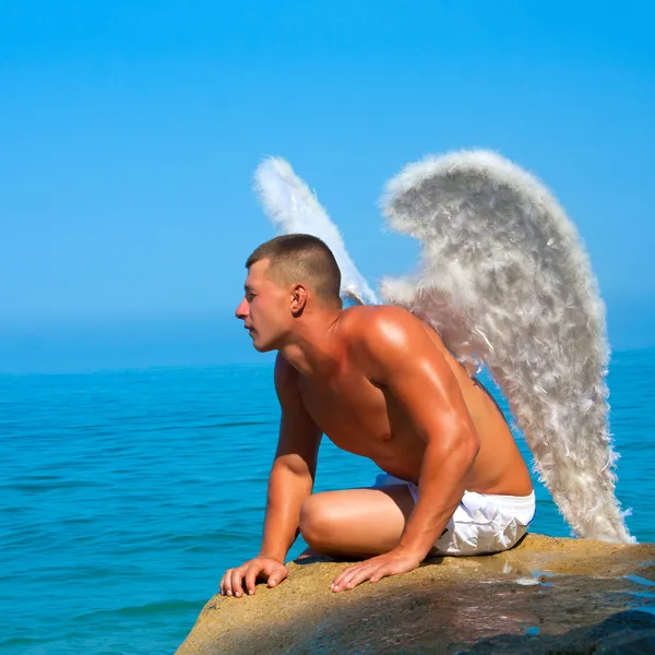 Man Wearing Angel Wings — Stock Photo, Image