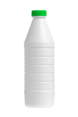süt beyaz zemin üzerine izole bir yeşil kapaklı şişe