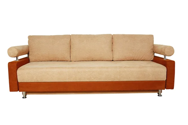 Barna kanapé, szövet kárpit, elszigetelt fehér background — Stock Fotó