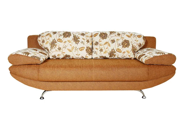 Brown sofa with fabric upholstery isolated on white background — Stock Photo, Image