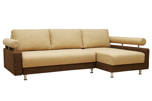 Beige bruin sofa geïsoleerd op witte achtergrond — Stockfoto