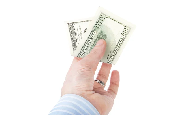 Die Hand eines Geschäftsmannes mit hundert Dollar — Stockfoto