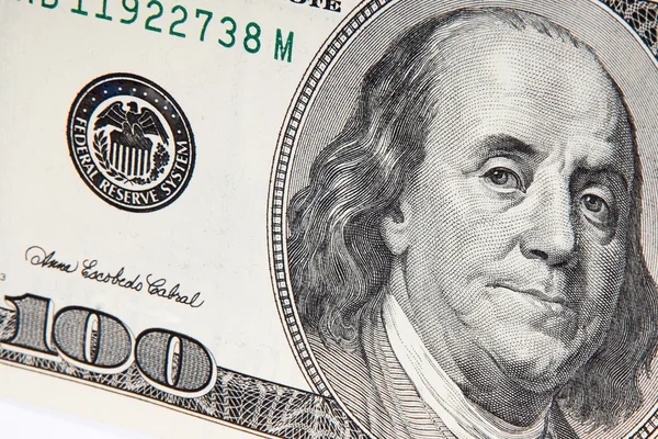 Портрет Бенджамина Франклина от банкноты 100 долларов — стоковое фото