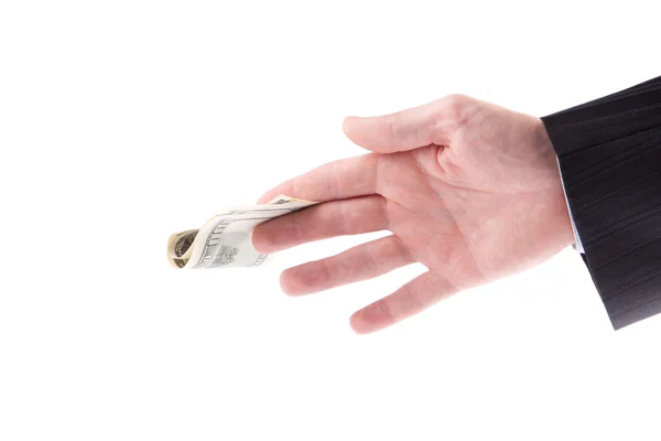 Ένας επιχειρηματίας χέρι με ένα εκατό δολάρια — Φωτογραφία Αρχείου