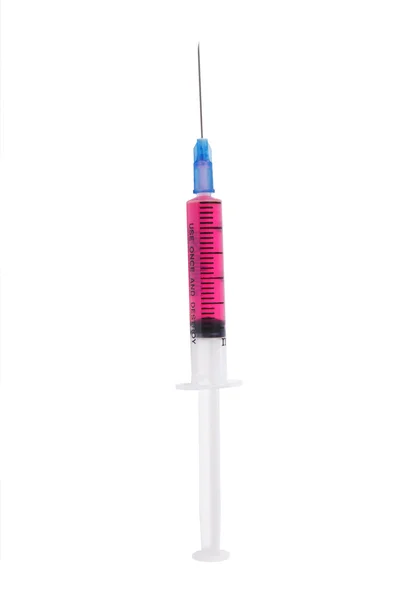 Single use syringe and vaccine against white background — Stock Photo, Image