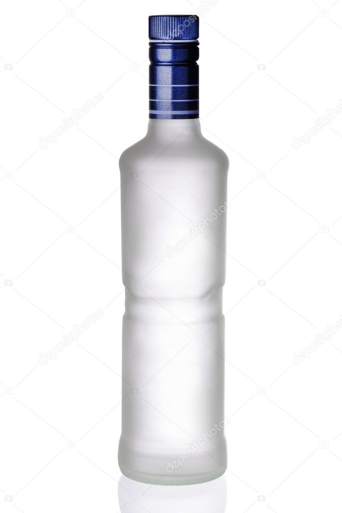 bottle iced of vodka isolated on white background