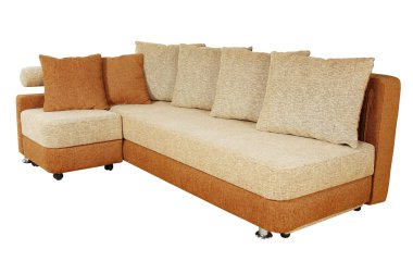 brown sofa with fabric upholstery isolated on white background clipart