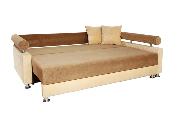 Brun och beige soffa isolerad på vit bakgrund — Stockfoto