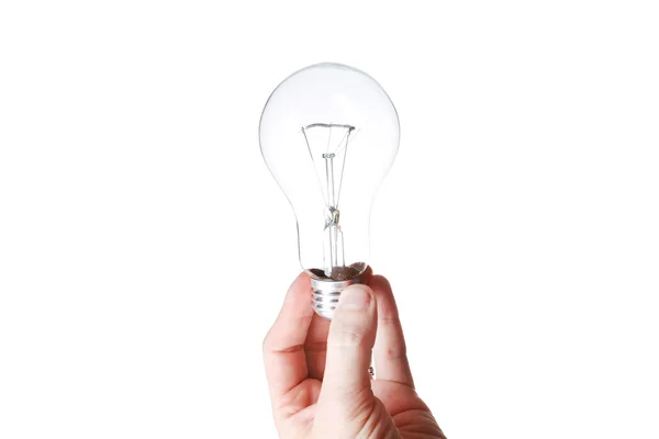 Lamp in een hand geïsoleerd op witte achtergrond — Stockfoto