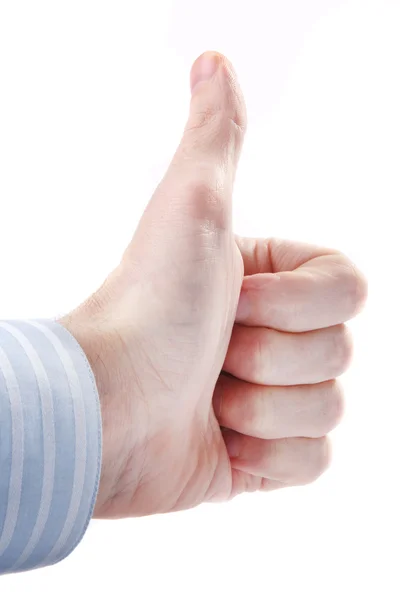 Male hand showing thumbs up or ok sign on white background — Stock Photo, Image