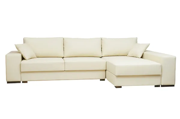 Beau canapé en cuir couleur beige sur fond blanc Images De Stock Libres De Droits
