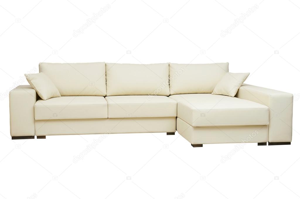 beautiful leather sofa beige color on a white background
