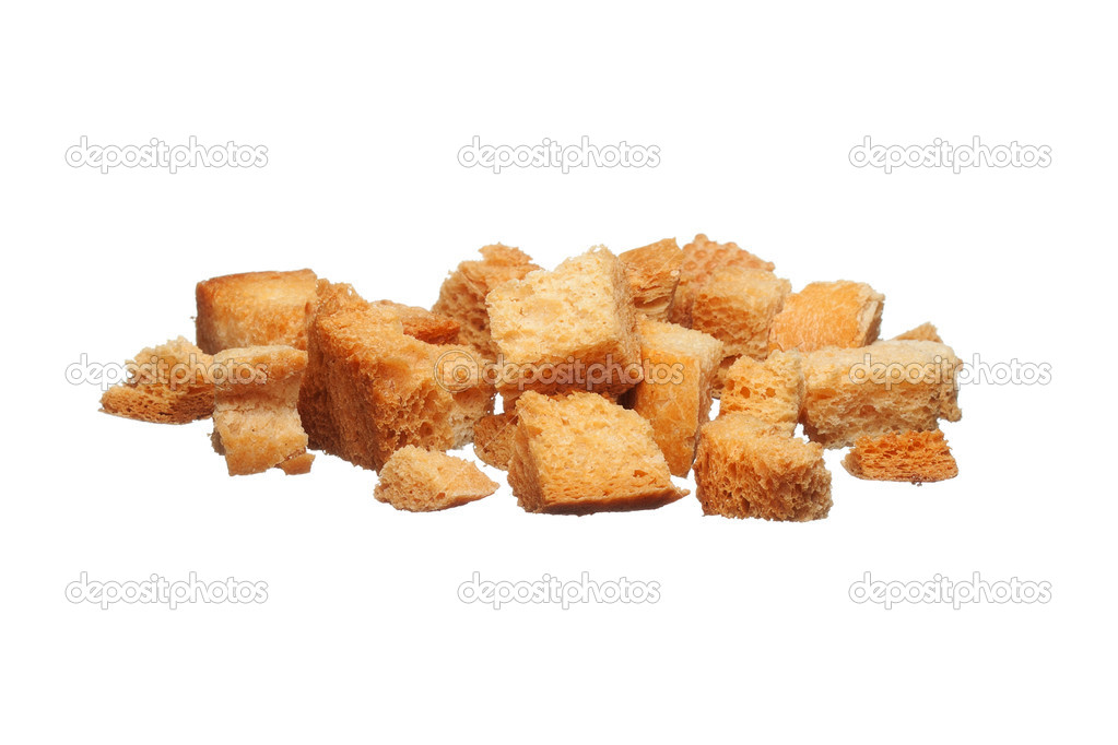 baked croutons on a white background