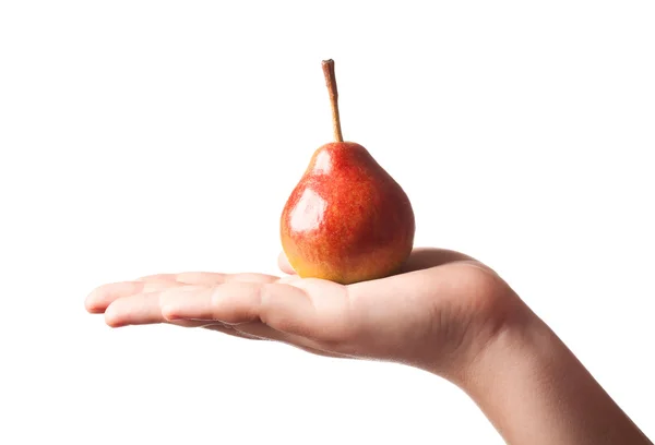 Pear on hand isolated on white background — Stock Photo, Image