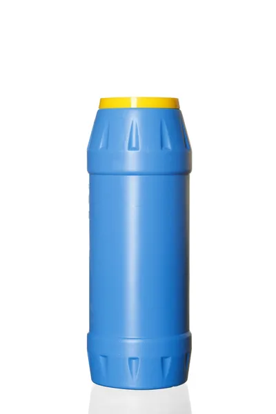 Flacon en plastique bleu avec détergent sans étiquette isolé sur whi — Photo