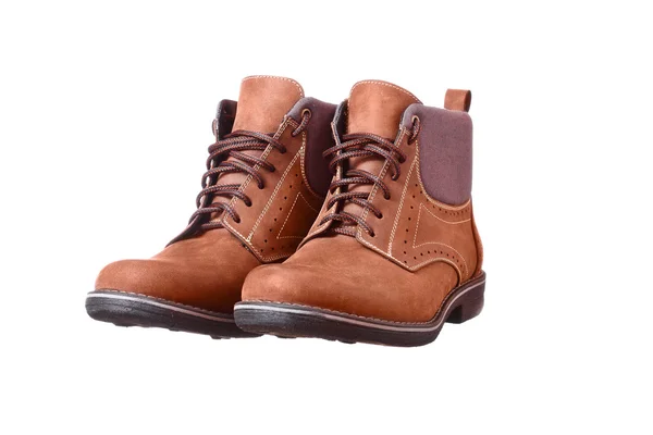A pair of new brown hiking boots on white background — Stock Photo, Image