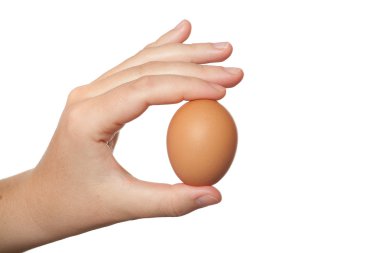 beyaz bitti izole bir yumurta ile de şekilli el