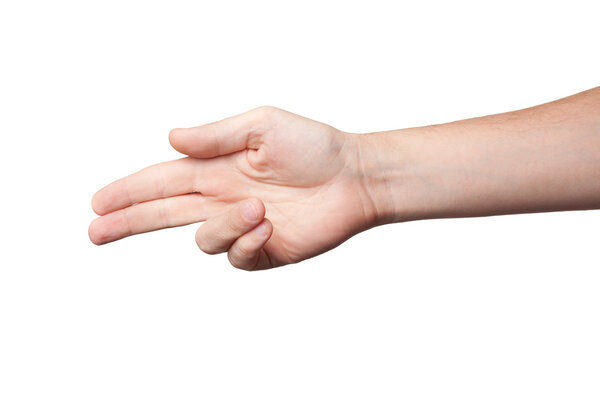 man 's hand shoots fingers on a white background
