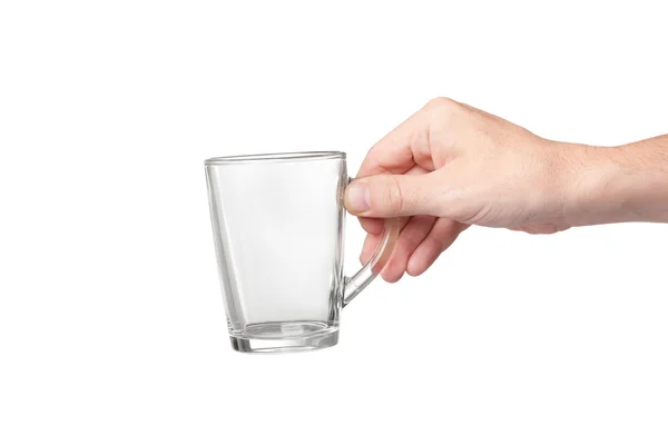 Tasse dans une main isolée sur fond blanc — Photo