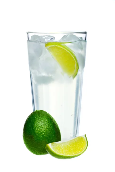 Mojito glass with ice and lime slices isolated on white backgrou — Stock Photo, Image