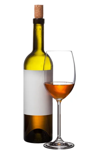 Bottle and wine glass isolated on white background — Stock Photo, Image