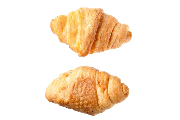 Két friss croissant-t, egy fehér, vízszintes — Stock Fotó