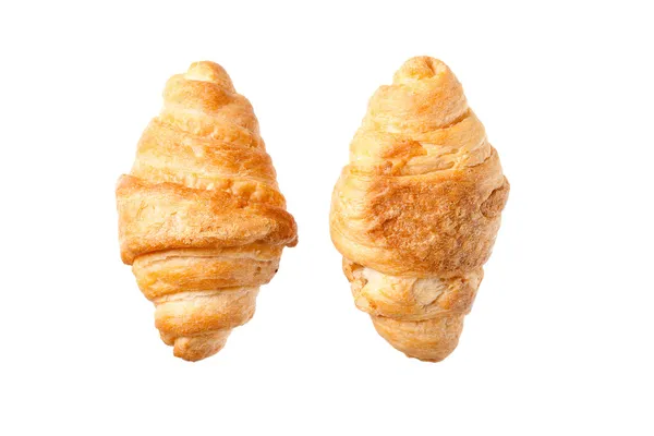 Två färska croissanter på en vit, horisontell — Stockfoto