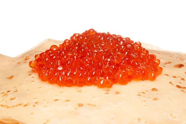 Tortitas asadas con caviar sobre fondo blanco —  Fotos de Stock