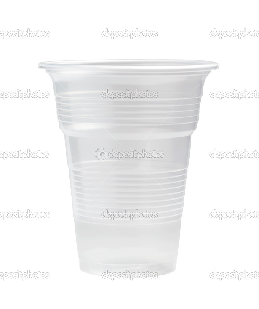 clear plastic cup isolated on white background