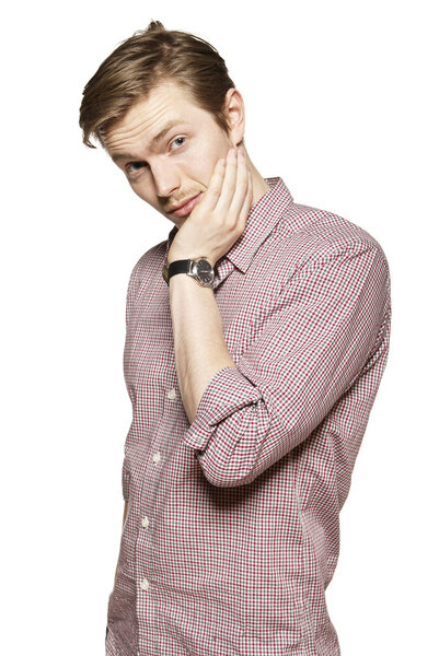 Young man against a white background