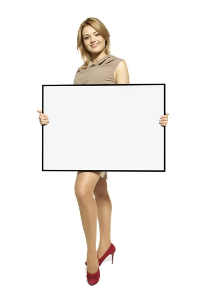 Attractive Woman Holding Up a Blank Sign — Stock Photo, Image