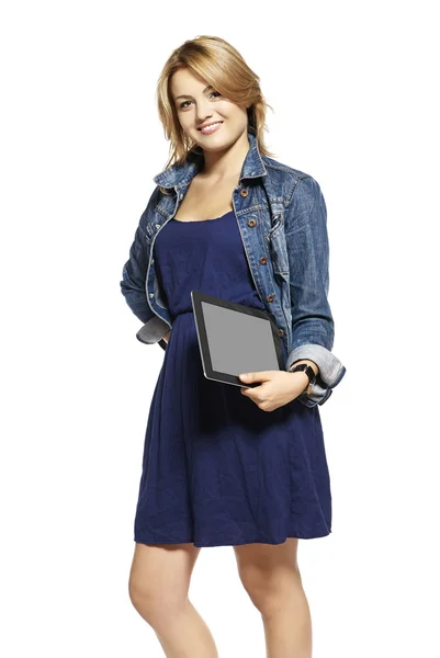 Woman holding touchpad tablet — Stock Photo, Image